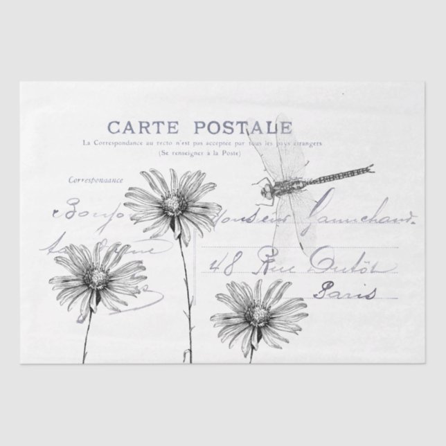 Carte Postale French Flower Dragonfly Decoupage Tissue Paper (Front)