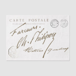 Carte Postale French Signature Postmark Vintage Tissue Paper