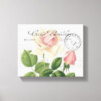 Carte Postale Pink Rose French Script Vintage