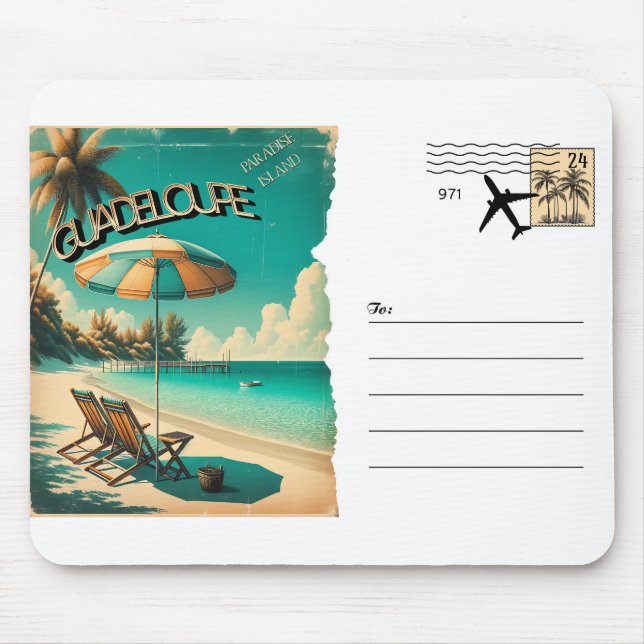 Carte Postale Rétro Guadeloupe Plage Exotique Mouse Mat (Front)