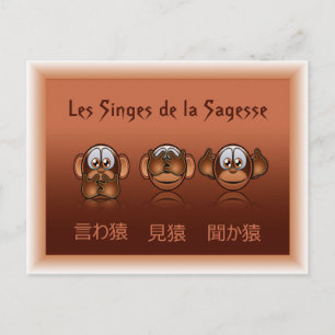 carte postale singes de la sagesse postcard