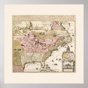 Carte Québec Nouvelle-France Amérique par Français Poster
