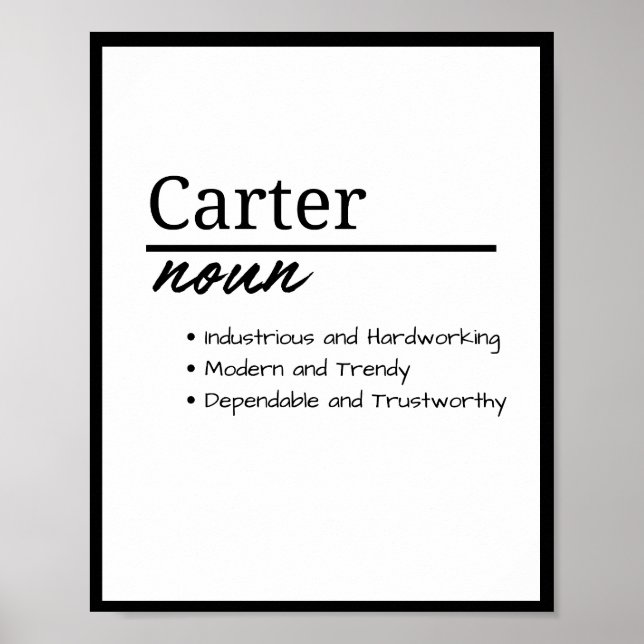 Carter, Boy Personalised Name Definition Poster (Front)