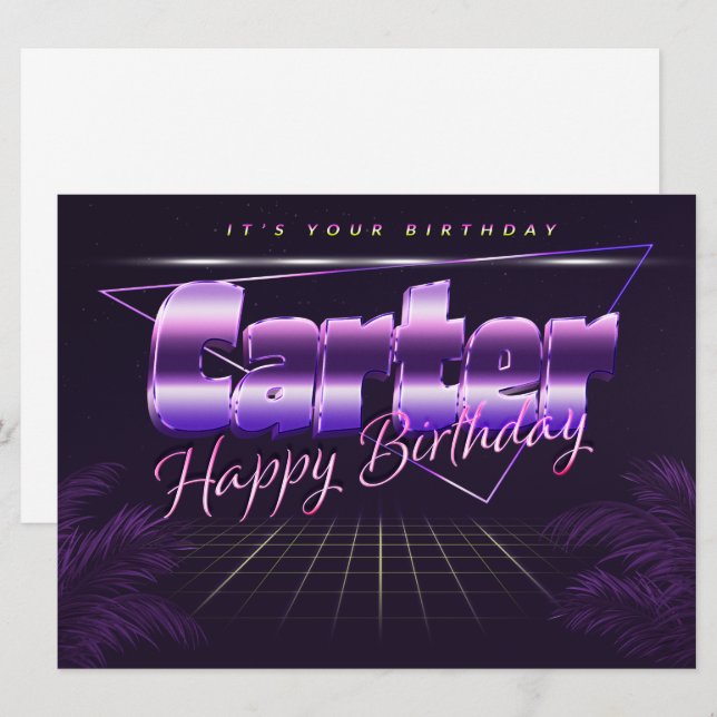 Carter first name lilac retro card birthday (Front/Back)