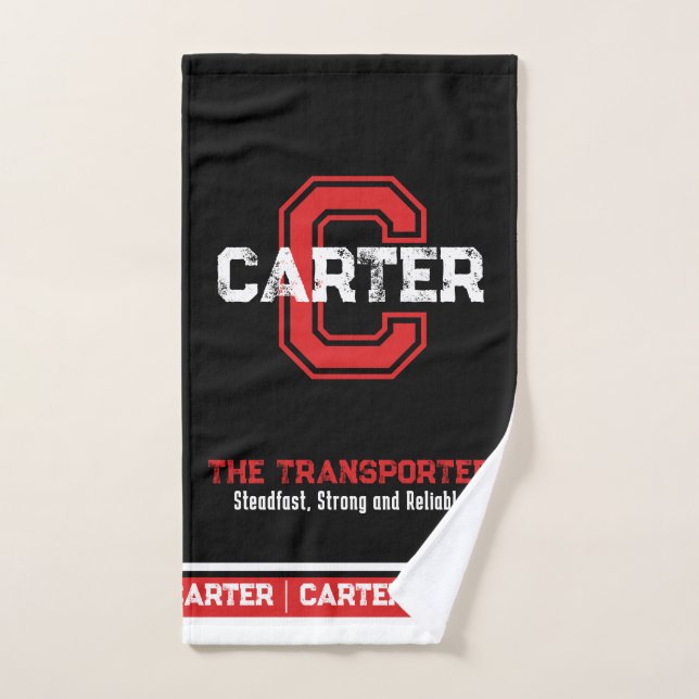 Carter name meaning sports monogram black red  bath towel set (Hand Towel)