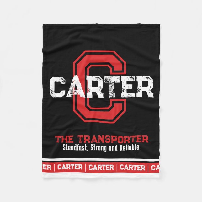 Carter name meaning sports monogram black red fleece blanket (Front)