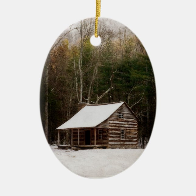 Carter Shields Cabin Winter Ornament Cades Cove TN (Front)