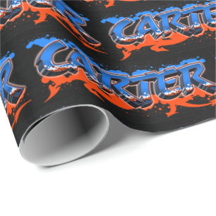 Carter Vorname Name Graffiti blue orange Wrapping Paper