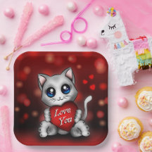 Carton plates The kitten loves you