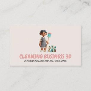 Cartoon 3D Clay Plastic Woman Cleaning Character Business Card