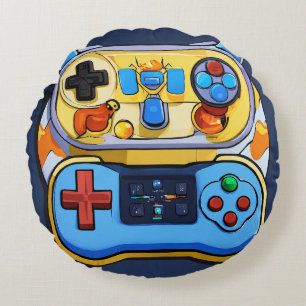 Cartoon 3D Gaming Remote Control Logo for Beautifu Round Cushion