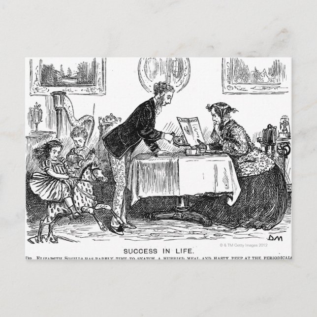 Cartoon about Elizabeth Garrett Anderson, first Postcard (Front)