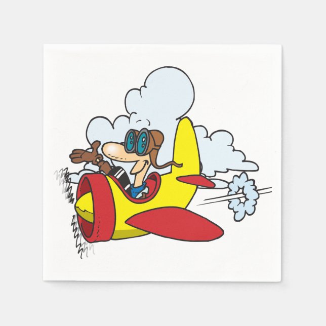 Cartoon Aeroplane And Pilot Paper Napkins (Front)