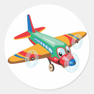 cartoon aeroplane classic round sticker