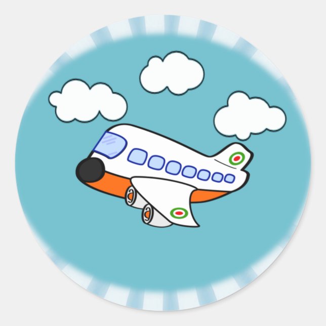 Cartoon Aeroplane Classic Round Sticker (Front)