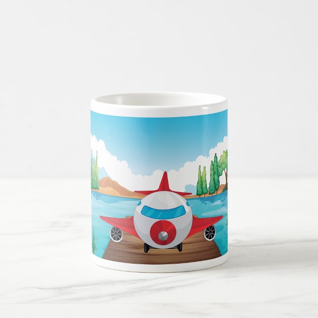 Cartoon Aeroplane on Lake Dock Fun Travel Adventur Coffee Mug (Creator Uploaded)