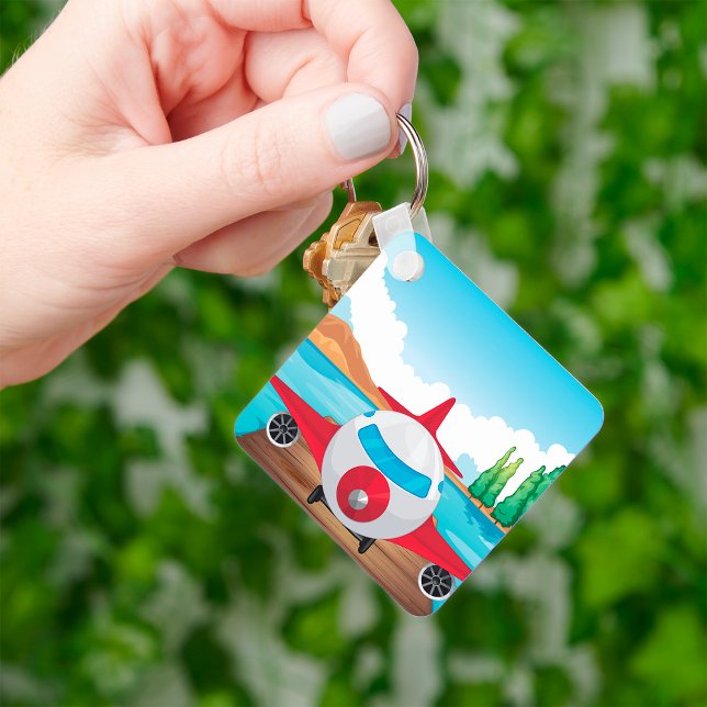 Cartoon Aeroplane on Lake Dock Fun Travel Adventur Key Ring (Creator Uploaded)