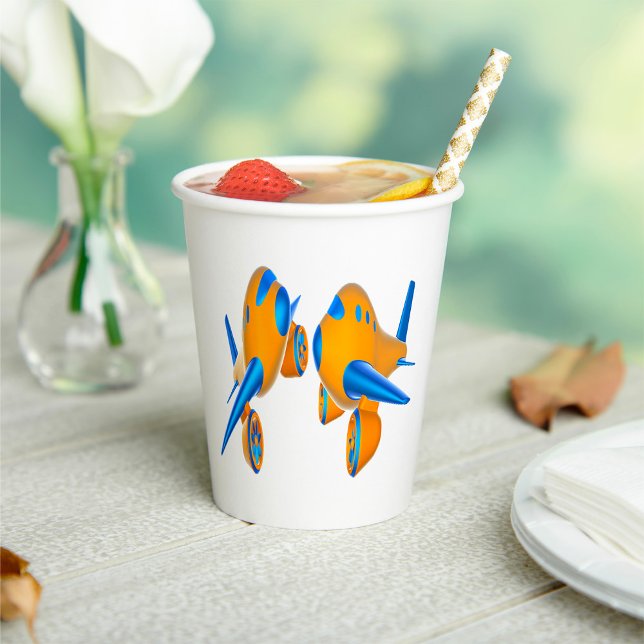 Cartoon Aeroplanes Vibrant Orange and Blue  Paper Cups (Creator Uploaded)