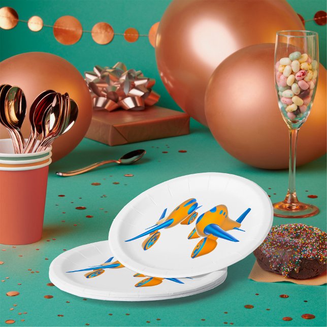 Cartoon Aeroplanes Vibrant Orange and Blue  Paper Plate (Creator Uploaded)