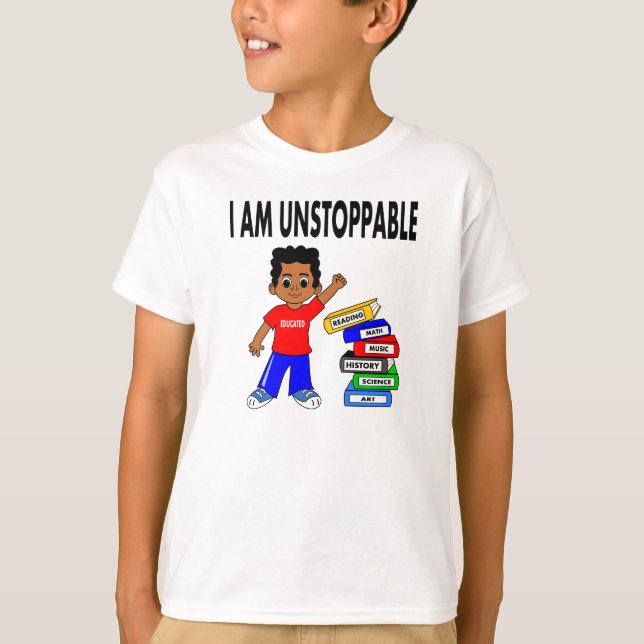 Cartoon African American Boy Books Smart T-shirt (Front)