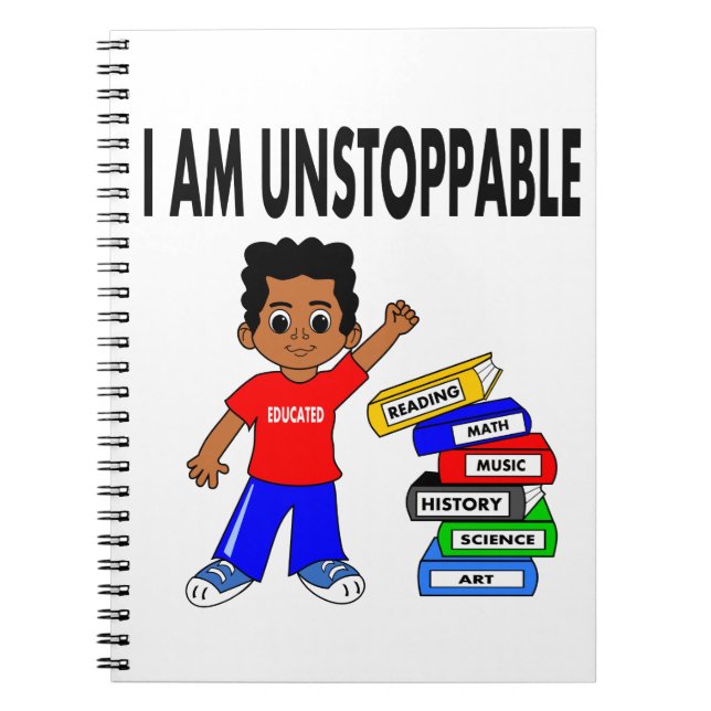 Cartoon African American Boy with Books Notebook (Front)