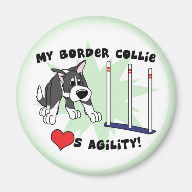 Cartoon Agility Border Collie Magnet (Front)