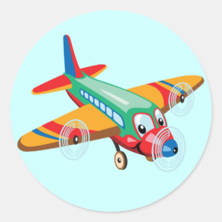 cartoon airplane classic round sticker