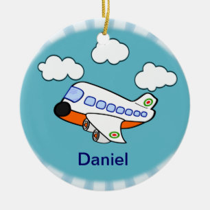 Cartoon Airplane with Name Ceramic Tree Decoration