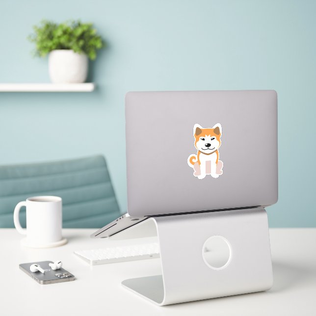 Cartoon Akita Inu Dog (Laptop On Desk)