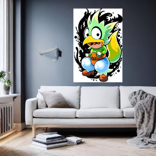 Cartoon alien bird creature AI Art Poster