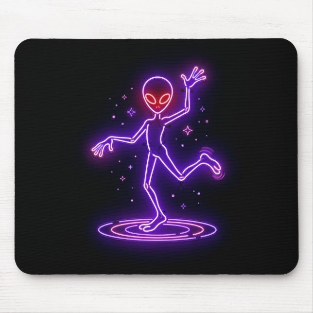 Cartoon Alien Dancing Amongst Small Starbursts Mouse Mat (Front)