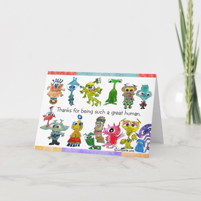 Cartoon Aliens Thank You Card (5x7) (Front)