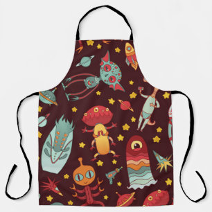 Cartoon aliens vintage seamless pattern. apron