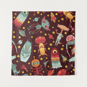 Cartoon aliens vintage seamless pattern. tapestry
