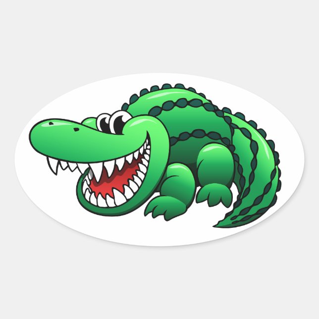 Cartoon Alligator Oval Sticker (Front)