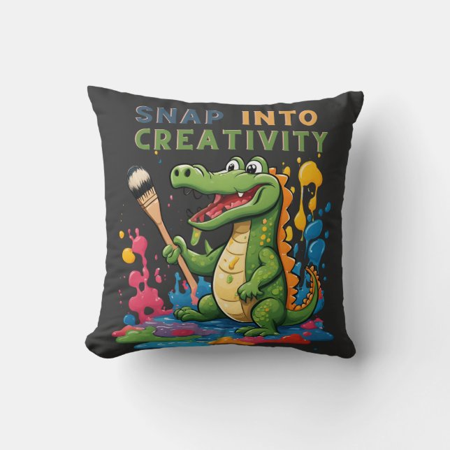 Cartoon alligator painting - snap into creativity cushion (Front)