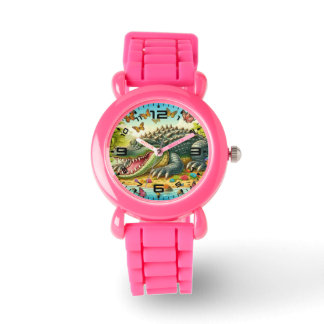 Cartoon Alligator Pink Kids Watch