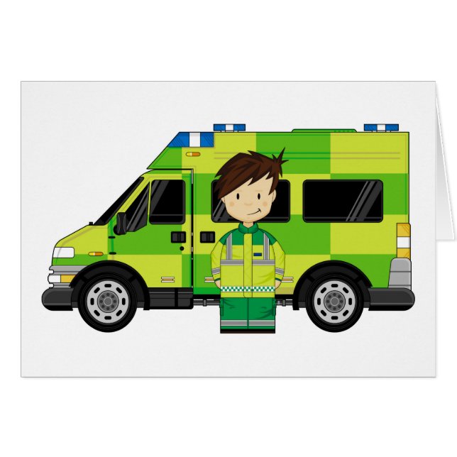 Cartoon Ambulance and EMT (Front Horizontal)