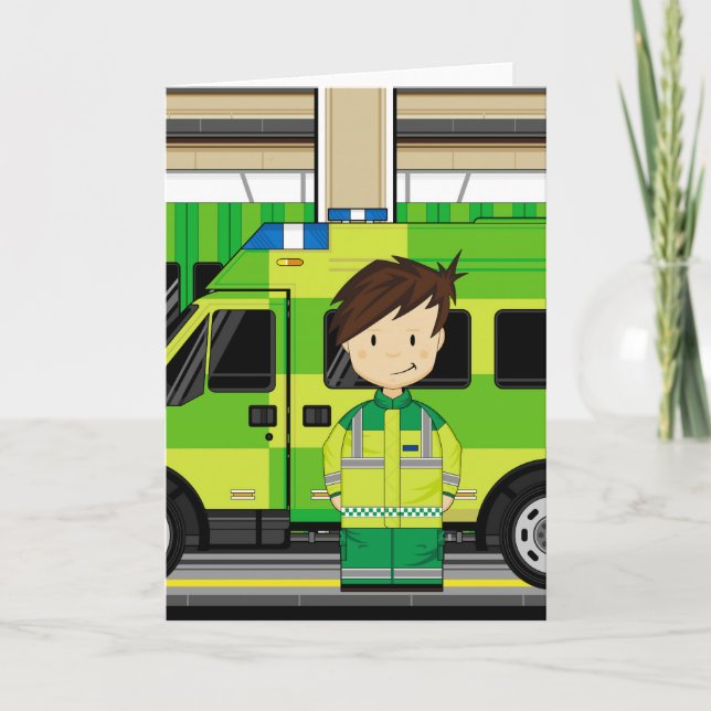 Cartoon Ambulance and EMT Card (Front)