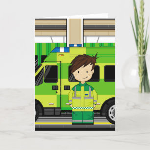 Cartoon Ambulance and EMT Card
