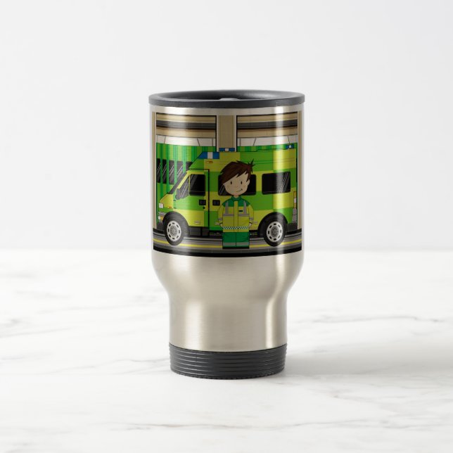 Cartoon Ambulance and EMT Travel Mug (Center)
