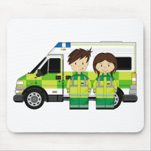 Cartoon Ambulance and EMT's Mouse Mat