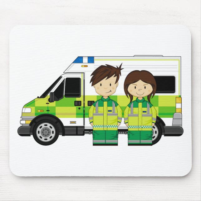 Cartoon Ambulance and EMT's Mouse Mat (Front)