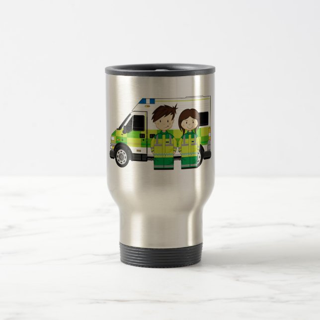 Cartoon Ambulance and EMT's Travel Mug (Center)