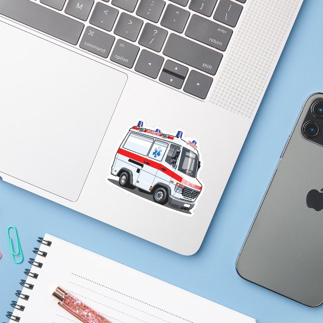 Cartoon Ambulance Car (Laptop w/ iPhone)