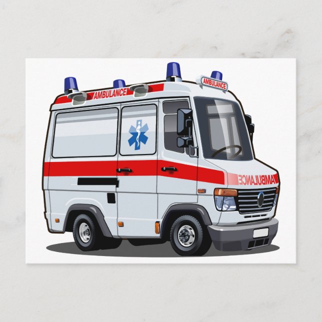 Cartoon Ambulance Car Holiday Postcard (Front)