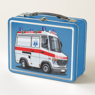 Cartoon Ambulance Car Metal Lunch Box