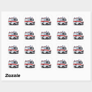 Cartoon Ambulance Car Square Sticker