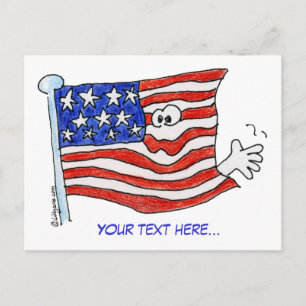 Cartoon American Flag Waving Postcards