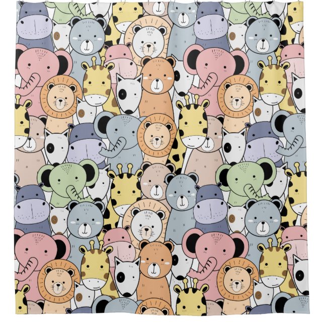 Cartoon Animal Doodle Shower Curtain (Front)